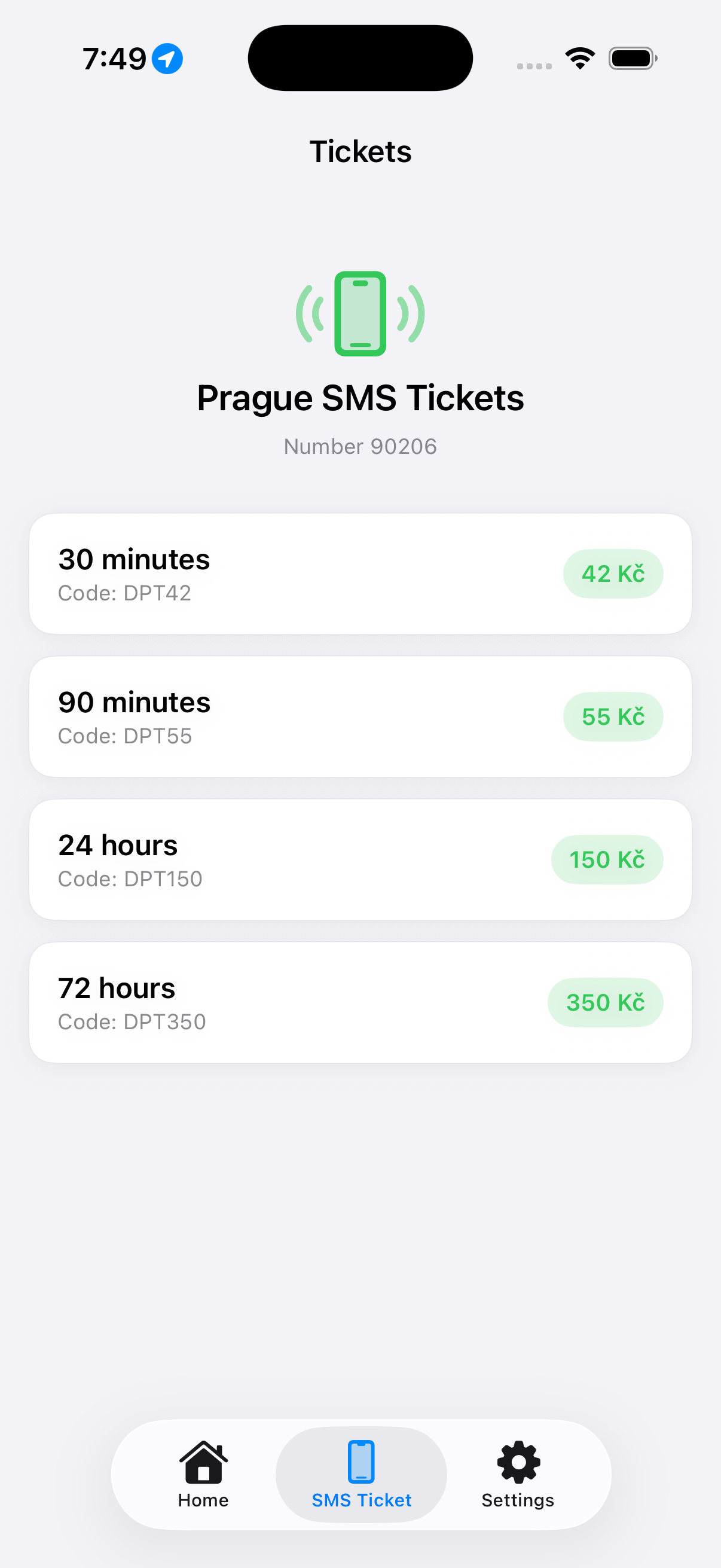 SMS lístky Moje MHD Praha