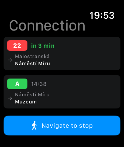 Moje MHD Praha na Apple Watch